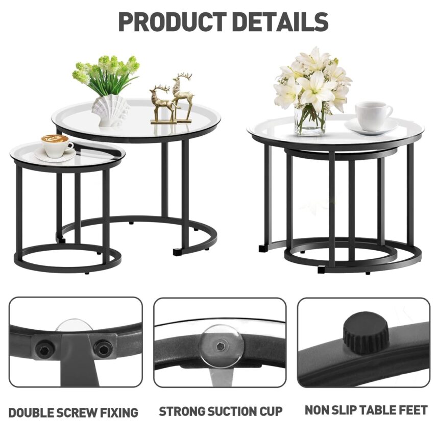 Aboxoo Nesting Coffee Table Glass Black – Jodhpur Decor